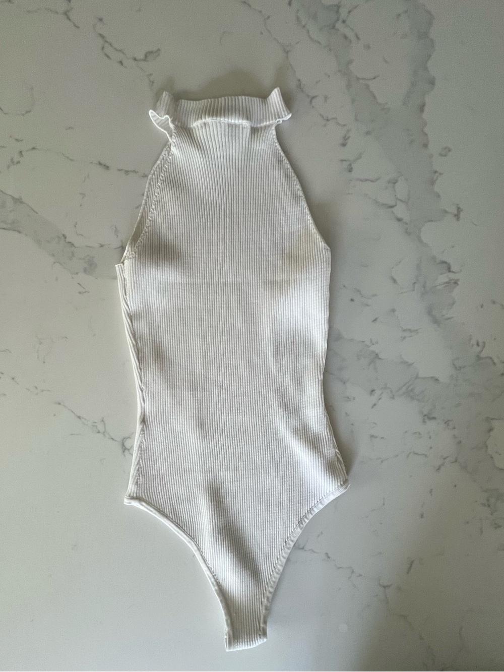 White Ribbed Halter One-Piece Bodysuit